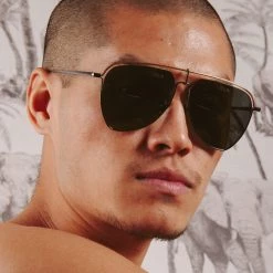 LINDA FARROW (U.K.) Alma Aviator Sunglasses In Nickel (Men's)