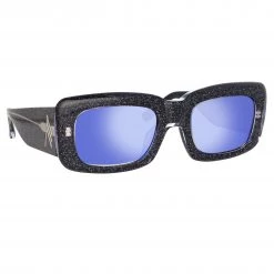 The Attico Marfa Rectangular Sunglasses In Glitter And Blue