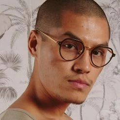 LINDA FARROW (U.K.) Axel Angular Optical Frame In Yellow Gold And Black (Men's) Women's