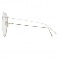 Linda Farrow Linear Lloyds Aviator Optical Frame In White Gold