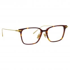 Linda Farrow Linear Gehry Rectangular Optical Frame In Tortoiseshell And Yellow Gold