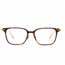Linda Farrow Linear Gehry Rectangular Optical Frame In Tortoiseshell And Yellow Gold