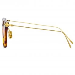 Linda Farrow Linear Gehry Rectangular Optical Frame In Tortoiseshell And Yellow Gold