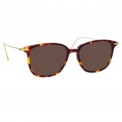 Linda Farrow Linear The LINEAR Collection Coffey A Rectangular Sunglasses In Tortoiseshell