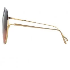 Linda Farrow Olivia Round Sunglasses In Light Gold