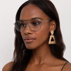 Linda Farrow Wilder Aviator Optical Frame In White Gold