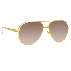 Linda Farrow Newman Aviator Sunglasses In Yellow Gold Women's