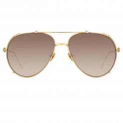 Linda Farrow Newman Aviator Sunglasses In Yellow Gold Women's