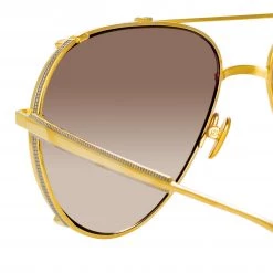 Linda Farrow Newman Aviator Sunglasses In Yellow Gold Women's