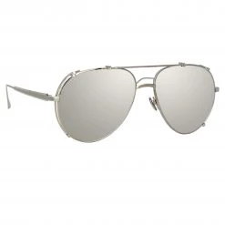 Linda Farrow Women's Newman Aviator Sunglasses In White Gold