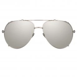 Linda Farrow Women's Newman Aviator Sunglasses In White Gold