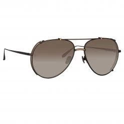LINDA FARROW UK Women's Newman Aviator Sunglasses In Black