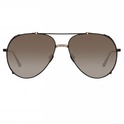 LINDA FARROW UK Women's Newman Aviator Sunglasses In Black