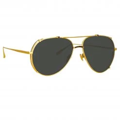 LINDA FARROW UK Newman Aviator Sunglasses In Yellow Gold Women's