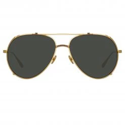 LINDA FARROW UK Newman Aviator Sunglasses In Yellow Gold Women's