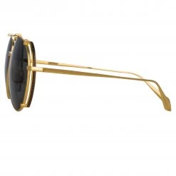 LINDA FARROW UK Newman Aviator Sunglasses In Yellow Gold Women's