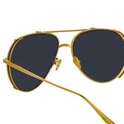 LINDA FARROW UK Newman Aviator Sunglasses In Yellow Gold Women's