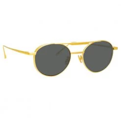 Linda Farrow Lou Oval Sunglasses In Yellow Gold Women's