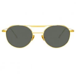 Linda Farrow Lou Oval Sunglasses In Yellow Gold Women's