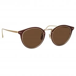 LINDA FARROW UK Cooper Oval Sunglasses In Light Gold And Brown (Men's)