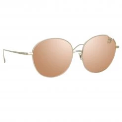 LINDA FARROW UK Hannah Cat Eye Sunglasses In White Gold And Rose Gold Lenses Women's