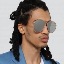 LINDA FARROW UK Joni Aviator Sunglasses In Rose Gold And Platinum Lenses (Men's) Women's