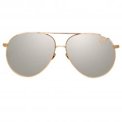 LINDA FARROW UK Joni Aviator Sunglasses In Rose Gold And Platinum Lenses (Men's) Women's