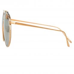 LINDA FARROW UK Joni Aviator Sunglasses In Rose Gold And Platinum Lenses (Men's) Women's