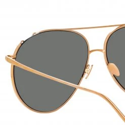 LINDA FARROW UK Joni Aviator Sunglasses In Rose Gold And Platinum Lenses (Men's) Women's