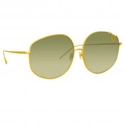 Linda Farrow Marisa Oversized Sunglasses In Yellow Gold And Green 8 Linda Farrow Marisa Oversized Sunglasses In Yellow Gold And Green