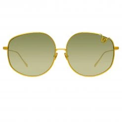 Linda Farrow Marisa Oversized Sunglasses In Yellow Gold And Green