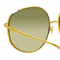 Linda Farrow Marisa Oversized Sunglasses In Yellow Gold And Green