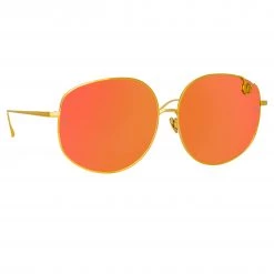 LINDA FARROW (U.K.) Marisa Oversized Sunglasses In Yellow Gold And Red
