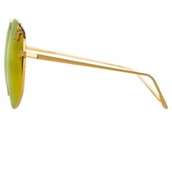 LINDA FARROW (U.K.) Marisa Oversized Sunglasses In Yellow Gold And Red