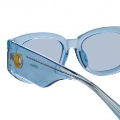 LINDA FARROW (U.K.) Debbie D-Frame Sunglasses In Blue