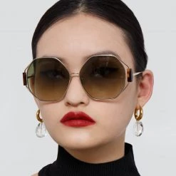 Linda Farrow Women's Marie Oversized Sunglasses In Yellow Gold And Grey 9 Linda Farrow Women's Marie Oversized Sunglasses In Yellow Gold And Grey