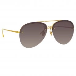 LINDA FARROW UK Women's Dee Aviator Sunglasses In Yellow Gold And Grey