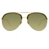 LINDA FARROW UK Dee Aviator Sunglasses In Yellow Gold And Green