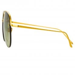 LINDA FARROW UK Dee Aviator Sunglasses In Yellow Gold And Green