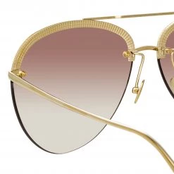 LINDA FARROW UK Dee Aviator Sunglasses In Light Gold And Grey 9 LINDA FARROW UK Dee Aviator Sunglasses In Light Gold And Grey