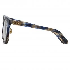 LINDA FARROW (U.K.) Burton Optical D-Frame In Blue Tortoiseshell