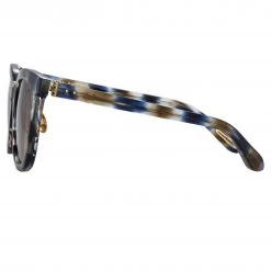 LINDA FARROW (U.K.) Burton D-Frame Sunglasses In Blue Tortoiseshell Women's