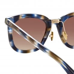 LINDA FARROW (U.K.) Burton D-Frame Sunglasses In Blue Tortoiseshell Women's