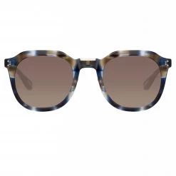 LINDA FARROW (U.K.) Fletcher Angular Sunglasses In Blue Tortoiseshell