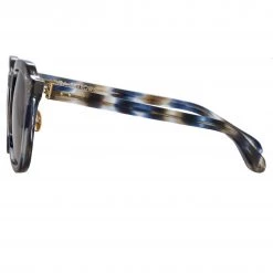 LINDA FARROW (U.K.) Fletcher Angular Sunglasses In Blue Tortoiseshell