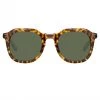 LINDA FARROW (U.K.) Fletcher Angular Sunglasses In Tobacco Tortoiseshell And Green Women's