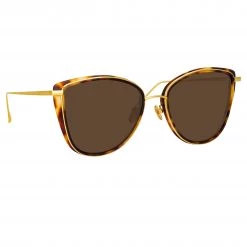 LINDA FARROW UK Women's Liza Cat Eye Sunglasses In Tortoiseshell And Yellow Gold