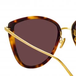 LINDA FARROW UK Women's Liza Cat Eye Sunglasses In Tortoiseshell And Yellow Gold