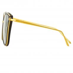 LINDA FARROW UK Liza Cat Eye Optical Frame In Black And Yellow Gold