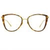 LINDA FARROW UK Liza Cat Eye Optical Frame In Tortoiseshell And Yellow Gold